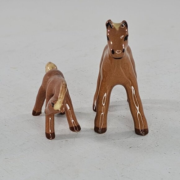 Vintage Japan Ceramic Horse Figurines Brown Glaze Set Of 2 Miniature Collectible - Picture 4 of 8